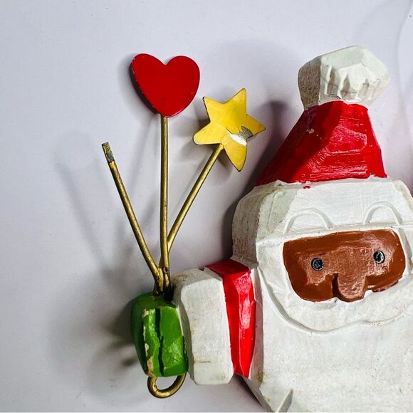 VINTAGE Wooden Carved Brown Santa Claus Ornament 6" Handpainted Xmas Folk Art - Picture 3 of 8